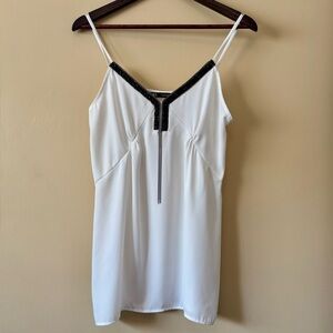 Zara| Cocktail/Party White Satin-y Cami Top Trimmed w/Black Rhinestones Sz S